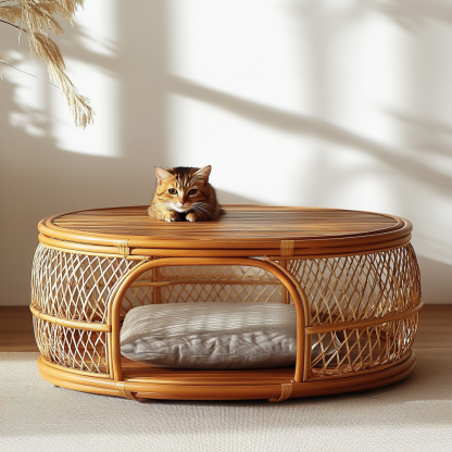 Pet bed, wicker dog bed, cat bed, American-style retro solid wood animal house furniture, Teddy Bichon Frise dog mattress - Image 2