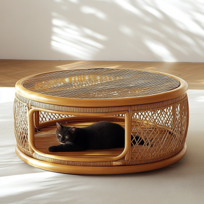 Pet bed, wicker dog bed, cat bed, American-style retro solid wood animal house furniture, Teddy Bichon Frise dog mattress