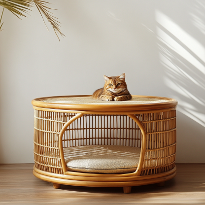 Pet bed, wicker dog bed, cat bed, American-style retro solid wood animal house furniture, Teddy Bichon Frise dog mattress - Image 7