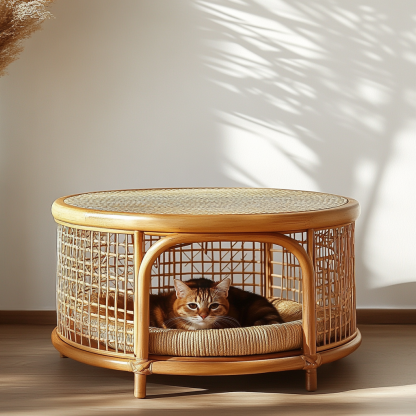 Pet bed, wicker dog bed, cat bed, American-style retro solid wood animal house furniture, Teddy Bichon Frise dog mattress - Image 6