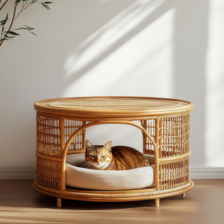 Pet bed, wicker dog bed, cat bed, American-style retro solid wood animal house furniture, Teddy Bichon Frise dog mattress