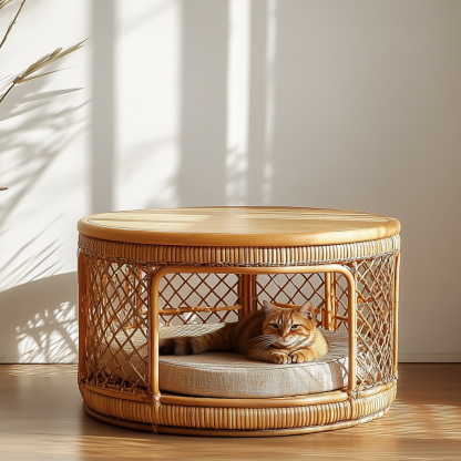 Pet bed, wicker dog bed, cat bed, American-style retro solid wood animal house furniture, Teddy Bichon Frise dog mattress - Image 4