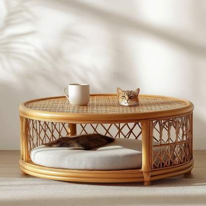 Pet bed, wicker dog bed, cat bed, American-style retro solid wood animal house furniture, Teddy Bichon Frise dog mattress - Image 3
