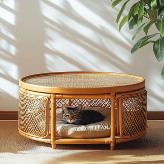Pet bed, wicker dog bed, cat bed, American-style retro solid wood animal house furniture, Teddy Bichon Frise dog mattress