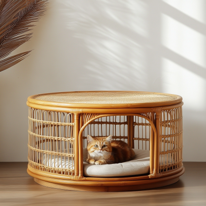 Pet bed, wicker dog bed, cat bed, American-style retro solid wood animal house furniture, Teddy Bichon Frise dog mattress - Image 5