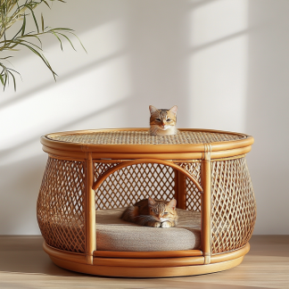 Pet bed, wicker dog bed, cat bed, American-style retro solid wood animal house furniture, Teddy Bichon Frise dog mattress