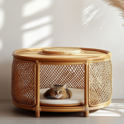Pet bed, wicker dog bed, cat bed, American-style retro solid wood animal house furniture, Teddy Bichon Frise dog mattress - Image 3