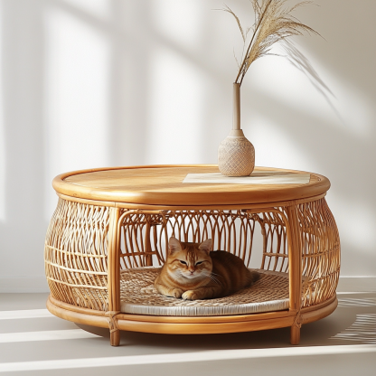 Pet bed, wicker dog bed, cat bed, American-style retro solid wood animal house furniture, Teddy Bichon Frise dog mattress - Image 2