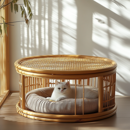 Wabi-sabi style solid wood wicker coffee table, modern and simple Japanese style, wabi-sabi style, retro, original solid wood wicker round - Image 5