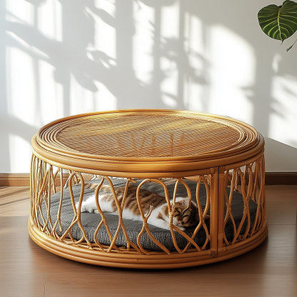 Wabi-sabi style solid wood wicker coffee table, modern and simple Japanese style, wabi-sabi style, retro, original solid wood wicker round - Image 4