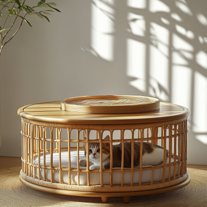 Pet bed, wicker dog bed, cat bed, American-style retro solid wood animal house furniture, Teddy Bichon Frise dog mattress - Image 5