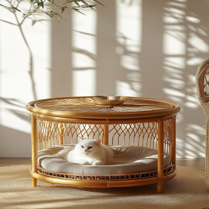Pet bed, wicker dog bed, cat bed, American-style retro solid wood animal house furniture, Teddy Bichon Frise dog mattress - Image 4