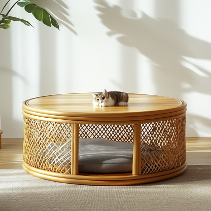 Pet bed, wicker dog bed, cat bed, American-style retro solid wood animal house furniture, Teddy Bichon Frise dog mattress - Image 6