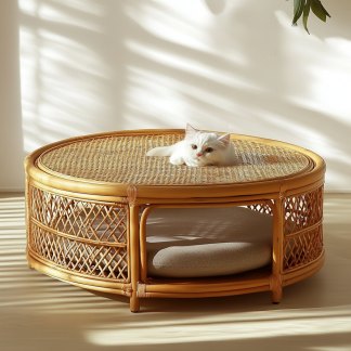 Pet bed, wicker dog bed, cat bed, American-style retro solid wood animal house furniture, Teddy Bichon Frise dog mattress