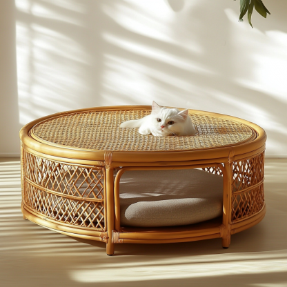 Pet bed, wicker dog bed, cat bed, American-style retro solid wood animal house furniture, Teddy Bichon Frise dog mattress