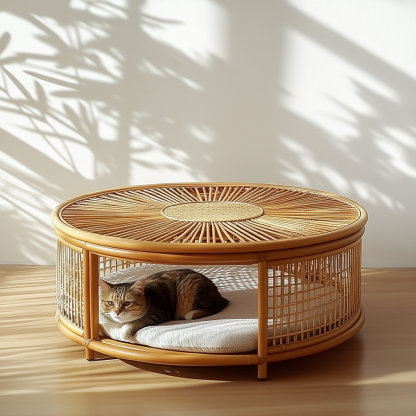 Pet bed, wicker dog bed, cat bed, American-style retro solid wood animal house furniture, Teddy Bichon Frise dog mattress - Image 4