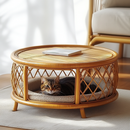 Pet bed, wicker dog bed, cat bed, American-style retro solid wood animal house furniture, Teddy Bichon Frise dog mattress - Image 3