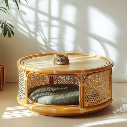 Pet bed, wicker dog bed, cat bed, American-style retro solid wood animal house furniture, Teddy Bichon Frise dog mattress - Image 4