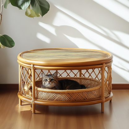 Pet bed, wicker dog bed, cat bed, American-style retro solid wood animal house furniture, Teddy Bichon Frise dog mattress - Image 4