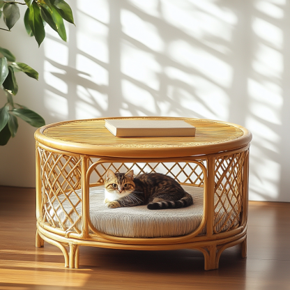 Pet bed, wicker dog bed, cat bed, American-style retro solid wood animal house furniture, Teddy Bichon Frise dog mattress - Image 3