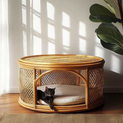 Pet bed, wicker dog bed, cat bed, American-style retro solid wood animal house furniture, Teddy Bichon Frise dog mattress - Image 3