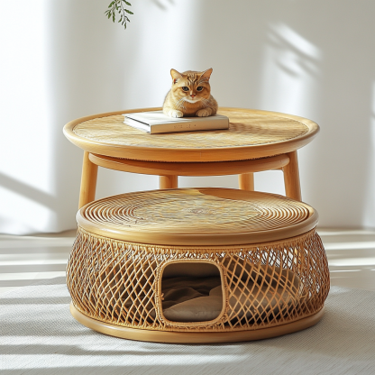 Pet bed, wicker dog bed, cat bed, American-style retro solid wood animal house furniture, Teddy Bichon Frise dog mattress - Image 2