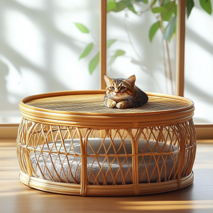 Pet bed, wicker dog bed, cat bed, American-style retro solid wood animal house furniture, Teddy Bichon Frise dog mattress - Image 4