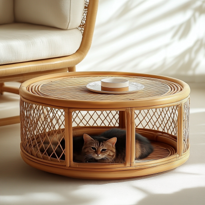 Pet bed, wicker dog bed, cat bed, American-style retro solid wood animal house furniture, Teddy Bichon Frise dog mattress - Image 5