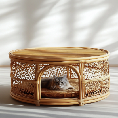 Pet bed, wicker dog bed, cat bed, American-style retro solid wood animal house furniture, Teddy Bichon Frise dog mattress - Image 4