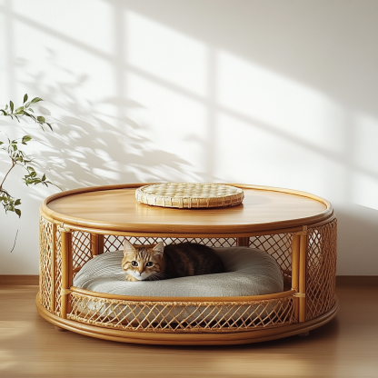Pet bed, wicker dog bed, cat bed, American-style retro solid wood animal house furniture, Teddy Bichon Frise dog mattress - Image 3