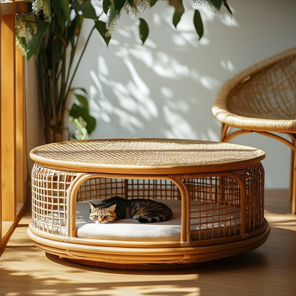 Pet bed, wicker dog bed, cat bed, American-style retro solid wood animal house furniture, Teddy Bichon Frise dog mattress - Image 2