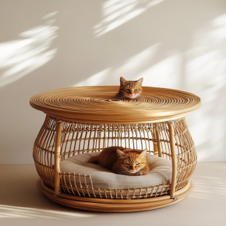 Pet bed, wicker dog bed, cat bed, American-style retro solid wood animal house furniture, Teddy Bichon Frise dog mattress