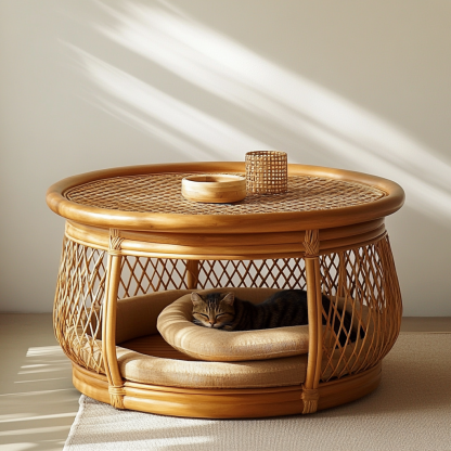 Pet bed, wicker dog bed, cat bed, American-style retro solid wood animal house furniture, Teddy Bichon Frise dog mattress - Image 4