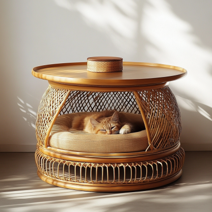 Pet bed, wicker dog bed, cat bed, American-style retro solid wood animal house furniture, Teddy Bichon Frise dog mattress - Image 3