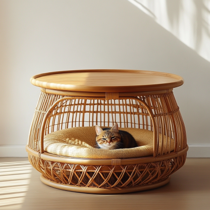 Pet bed, wicker dog bed, cat bed, American-style retro solid wood animal house furniture, Teddy Bichon Frise dog mattress - Image 2