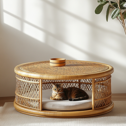 Pet bed, wicker dog bed, cat bed, American-style retro solid wood animal house furniture, Teddy Bichon Frise dog mattress - Image 4