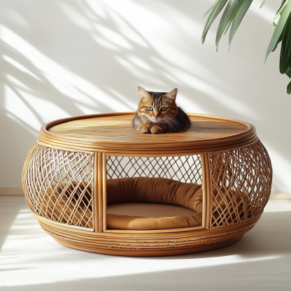 Pet bed, wicker dog bed, cat bed, American-style retro solid wood animal house furniture, Teddy Bichon Frise dog mattress - Image 2