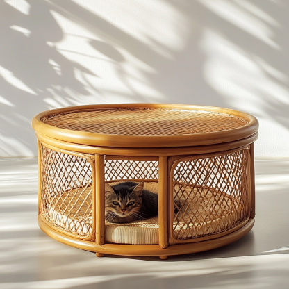 Pet bed, wicker dog bed, cat bed, American-style retro solid wood animal house furniture, Teddy Bichon Frise dog mattress - Image 3