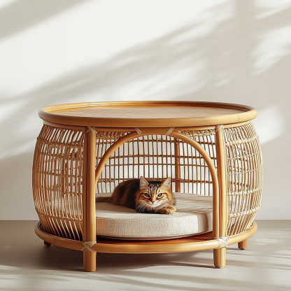Pet bed, wicker dog bed, cat bed, American-style retro solid wood animal house furniture, Teddy Bichon Frise dog mattress - Image 2