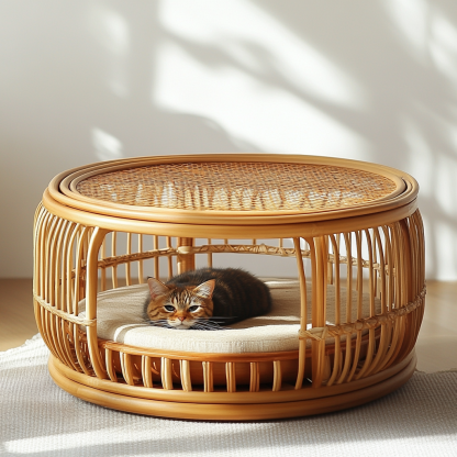 Pet bed, wicker dog bed, cat bed, American-style retro solid wood animal house furniture, Teddy Bichon Frise dog mattress - Image 7