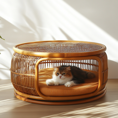 Pet bed, wicker dog bed, cat bed, American-style retro solid wood animal house furniture, Teddy Bichon Frise dog mattress - Image 5