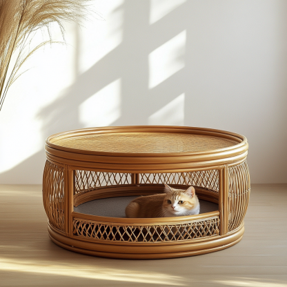 20 Wabi-sabi style solid wood round coffee table, Japanese-style tatami, small-sized apartment, wicker tea table, coffee table storage, circular homestay - Image 5