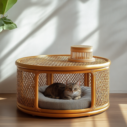 20 Wabi-sabi style solid wood round coffee table, Japanese-style tatami, small-sized apartment, wicker tea table, coffee table storage, circular homestay - Image 4