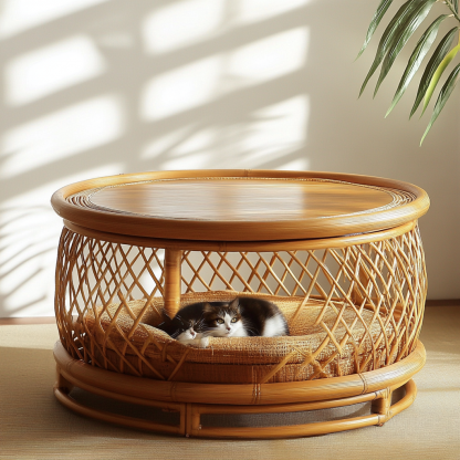 20 Wabi-sabi style solid wood round coffee table, Japanese-style tatami, small-sized apartment, wicker tea table, coffee table storage, circular homestay - Image 2