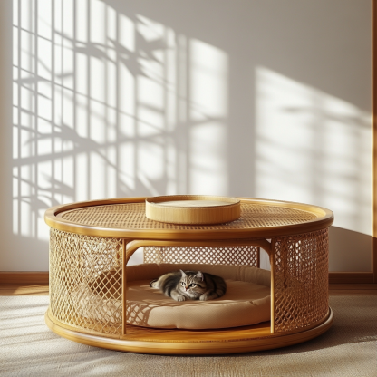 Pet bed, wicker dog bed, cat bed, American-style retro solid wood animal house furniture, Teddy Bichon Frise dog mattress - Image 4