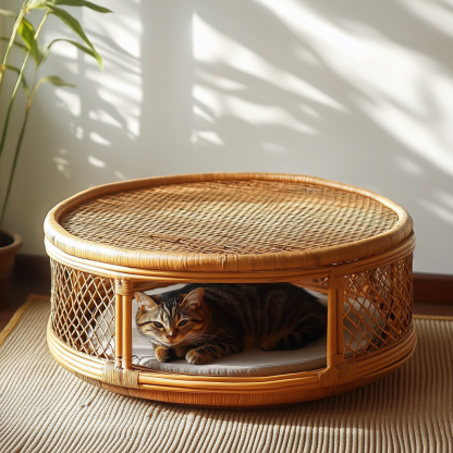 Pet bed, wicker dog bed, cat bed, American-style retro solid wood animal house furniture, Teddy Bichon Frise dog mattress - Image 4