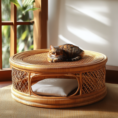 Pet bed, wicker dog bed, cat bed, American-style retro solid wood animal house furniture, Teddy Bichon Frise dog mattress - Image 3