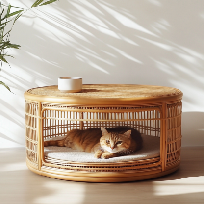 Pet bed, wicker dog bed, cat bed, American-style retro solid wood animal house furniture, Teddy Bichon Frise dog mattress - Image 3
