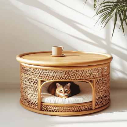 Pet bed, wicker dog bed, cat bed, American-style retro solid wood animal house furniture, Teddy Bichon Frise dog mattress - Image 2