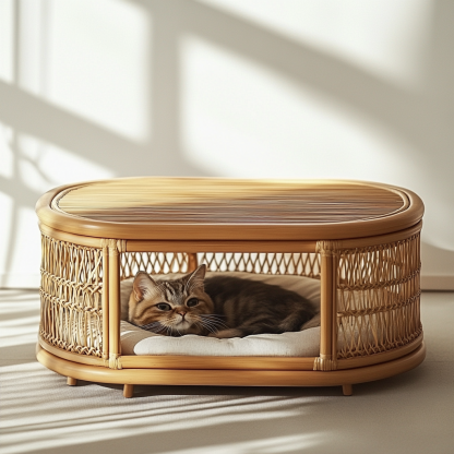 Pet bed, wicker dog bed, cat bed, American-style retro solid wood animal house furniture, Teddy Bichon Frise dog mattress - Image 5